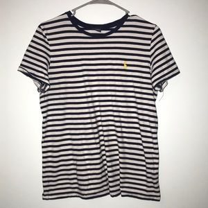 Blue and white striped polo t-shirt